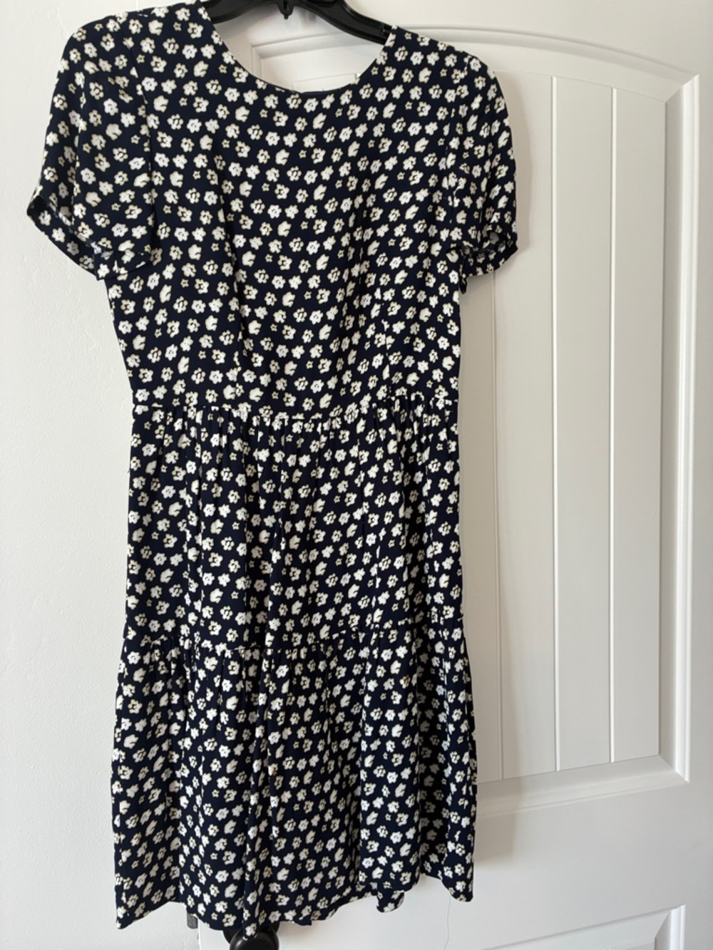 J. Crew Navy Floral Short Sleeve Midi Dress